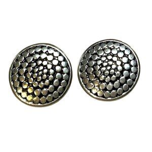Vintage Silver Tone Clip On Earrings Swirl Design Round Spiral Textured Retro Je